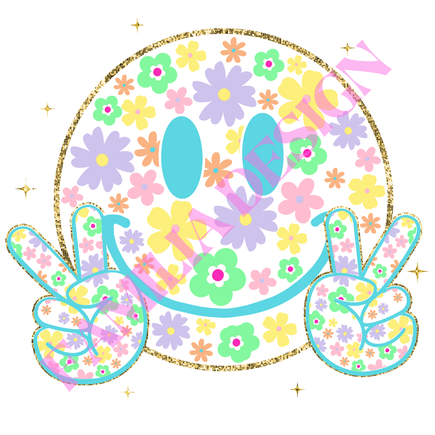 DTF308: "Blue Smiley Face Floral" para playera
