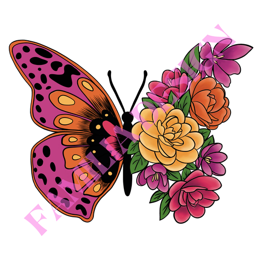 DTF138 "Mariposa con Flores" rosita para playera