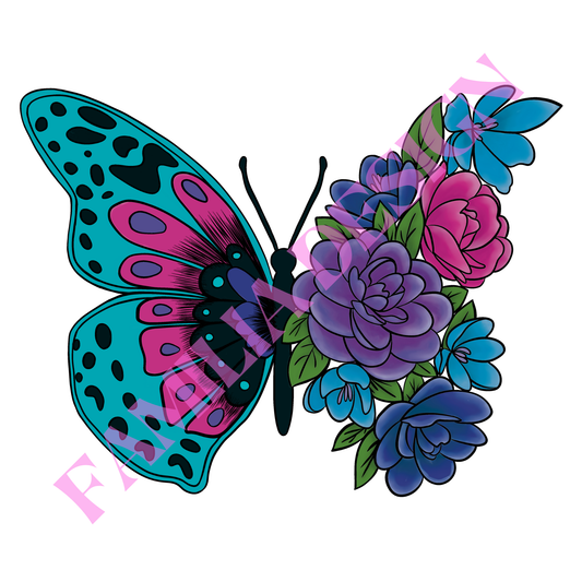 DTF140 "Mariposa con Flores" azul para playera