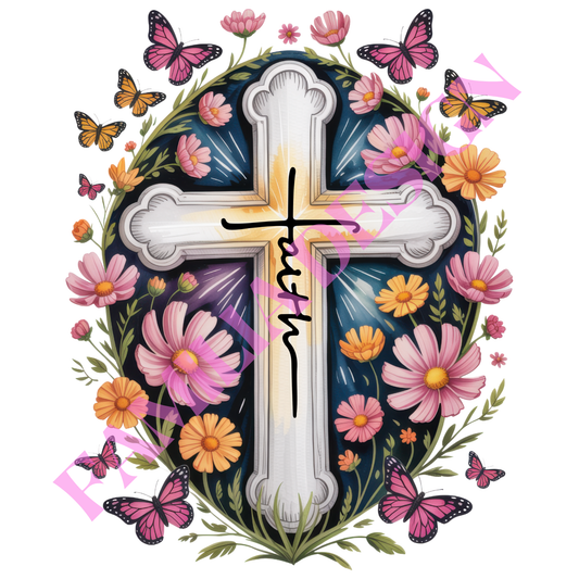 DTF142 "Faith Cross" religioso para playera