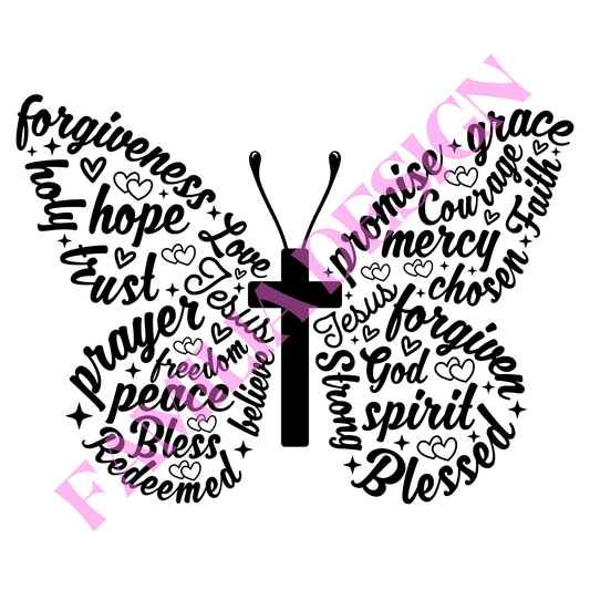 DTF144 "Butterfly Cross" religioso para playera