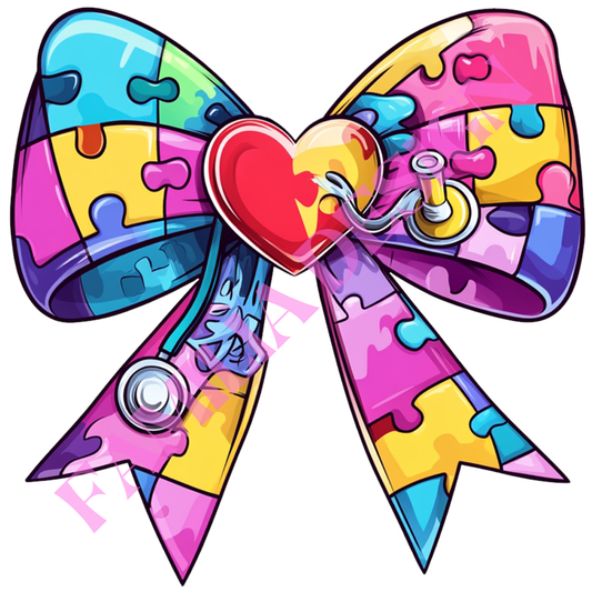 DTF155 "Autism Bow Stethoscope" coquette para playera