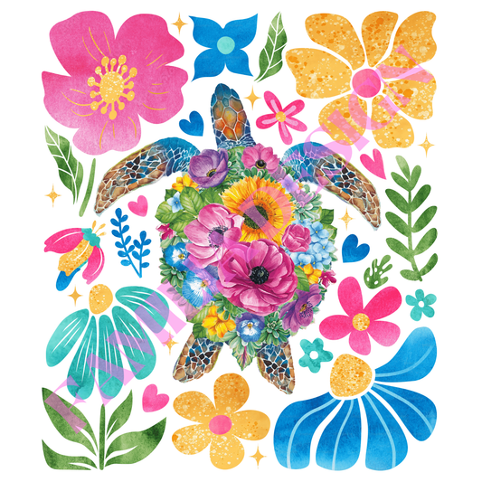 DTF160 "Summer Flowers and Turtle" para playera