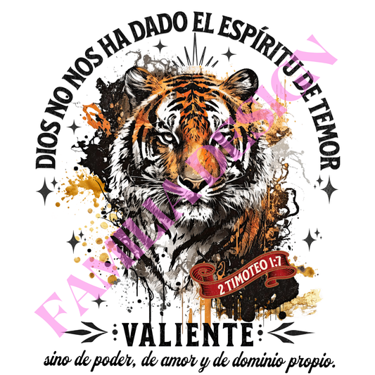 DTF257: negro "Valiente 2 Timoteo 1:7" religioso para playera