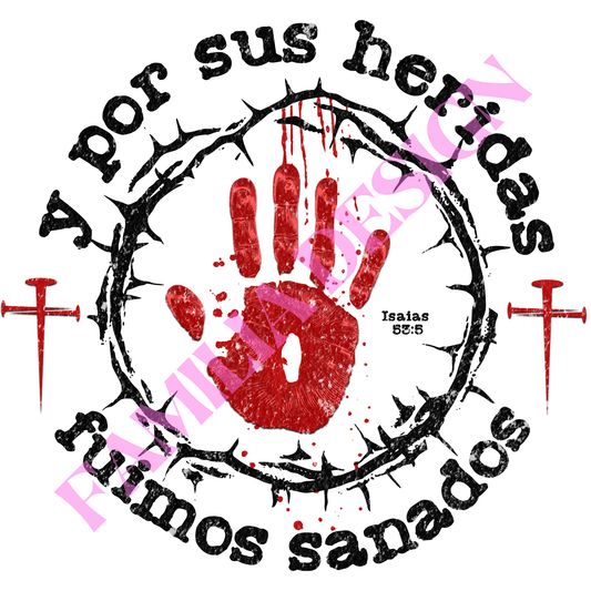 DTF260: negro "Sanados Isaias 53:5" religioso para playera