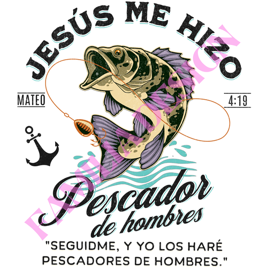 DTF261: negro "Pescador Mateo 4:19" religioso para playera