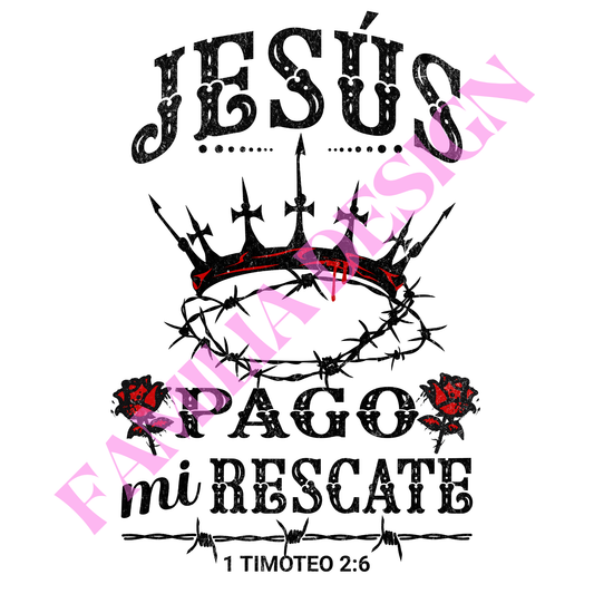 DTF262: negro "Rescate 1 Timoteo 2:6" religioso para playera