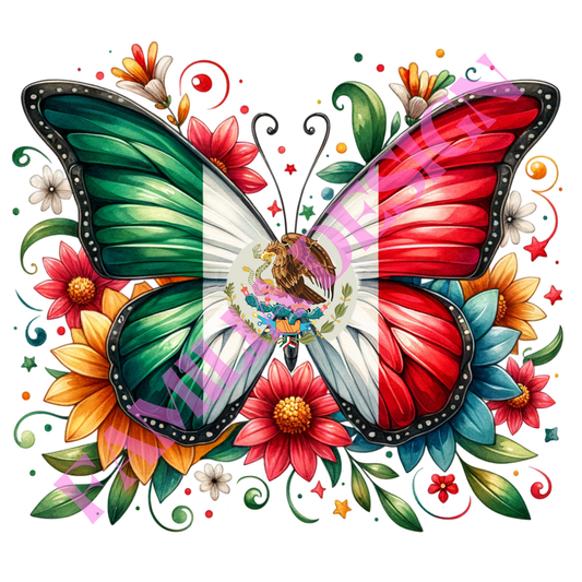 DTF270: "Mariposa Mexicana Flores" para playera