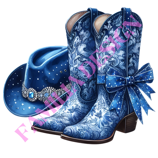 DTF279: "Royal Blue Western Cowgirl Boots" para playera