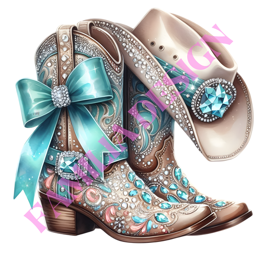 DTF280: "Western Cowgirl Boots Ribbon" para playera