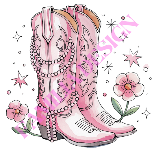 DTF282: "Flower Boots and Pearls" western coquette para playera