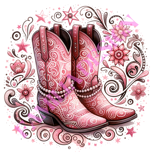 DTF283: "Floral Boots and Pearls" western coquette para playera