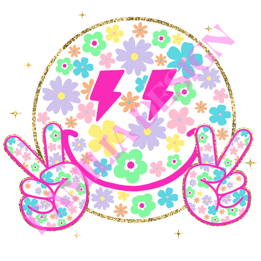 DTF310: "Pink Smiley Face Floral" para playera