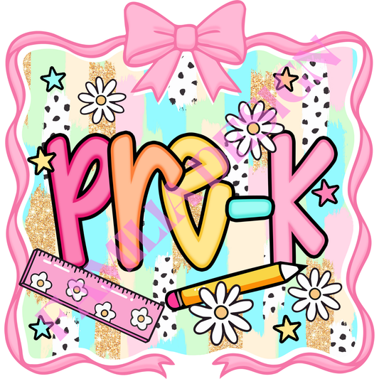 DTF324: "Pre-K School Bow Frame" coquette para playera