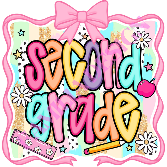 DTF327: "2nd grade School Bow Frame" coquette para playera