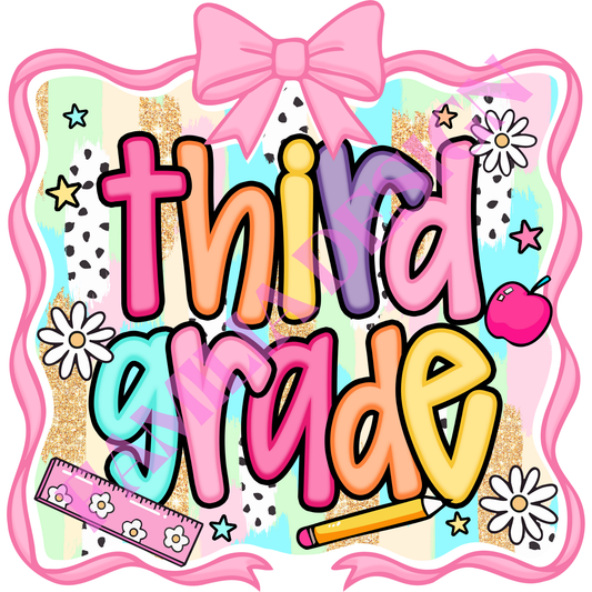 DTF328: "3rd grade School Bow Frame" coquette para playera