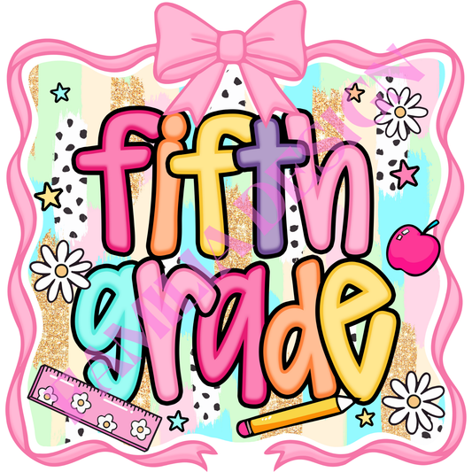 DTF330: "5th grade School Bow Frame" coquette para playera